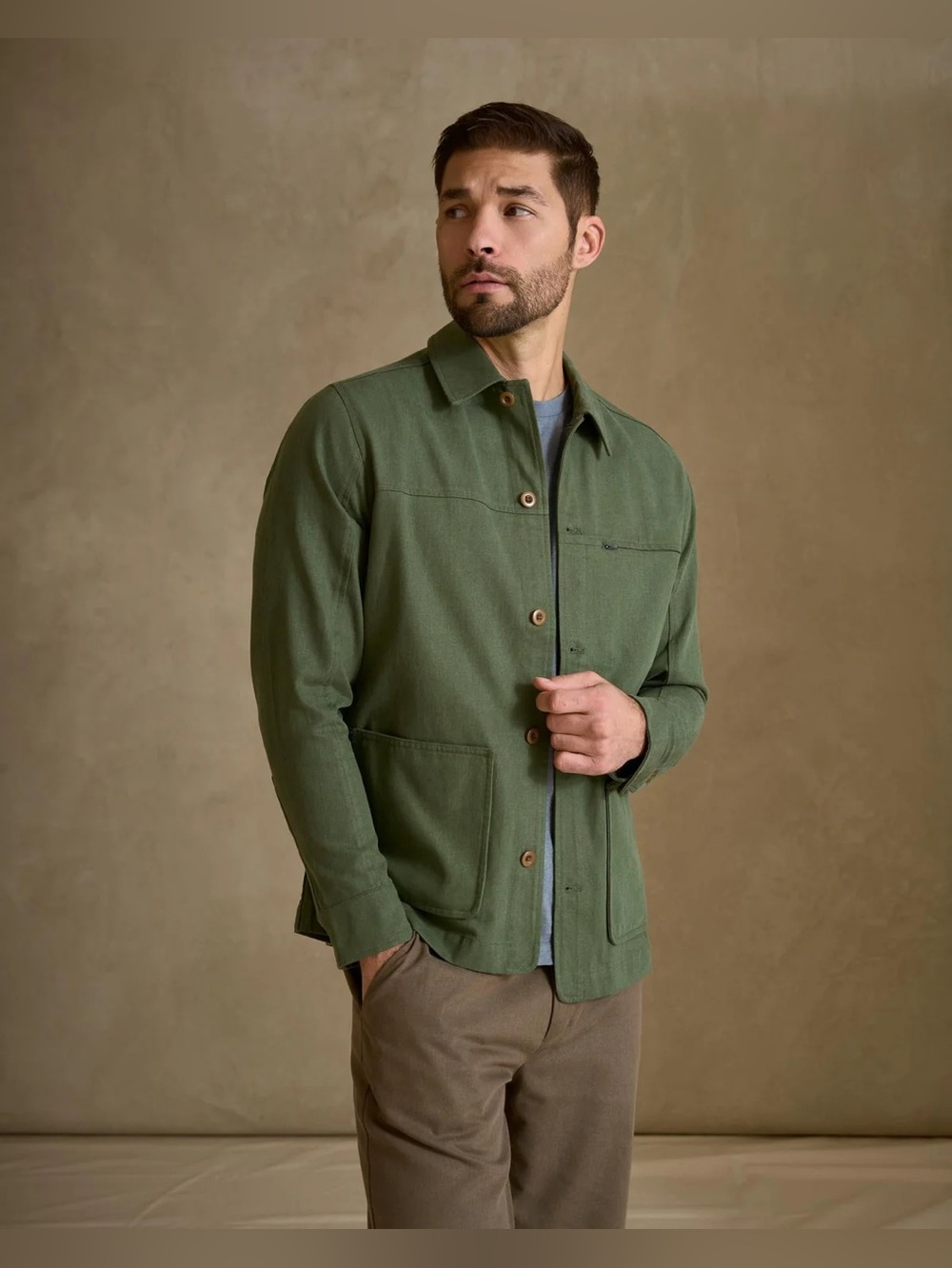 FEAT Olive Green Tencel Cotton Chore Utility Jacket—Men’s Medium